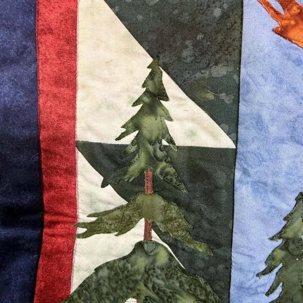 Handmade Wall Quilt Fiber Art, Eagles, Pine Forest Cabincore Lodge, Nature Lover
